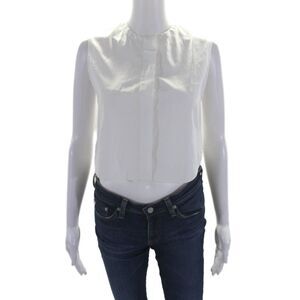 Maiyet Womens Cotton Sleeveless Cropped Button Down Top White Size 34